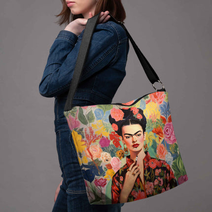 Beuteltasche Imagine „Frida in Blumen“
