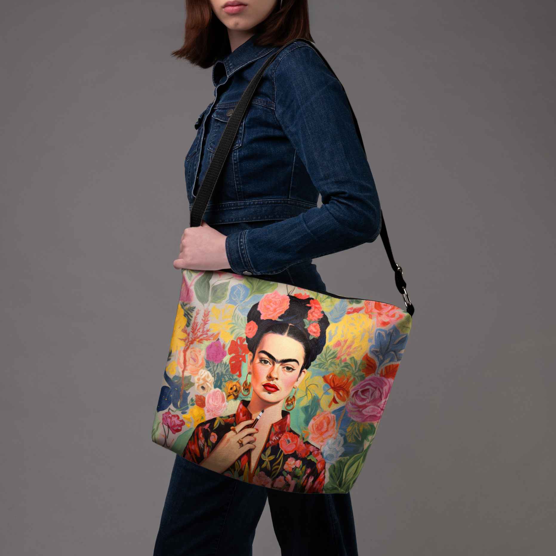 Beuteltasche Imagine „Frida in Blumen“