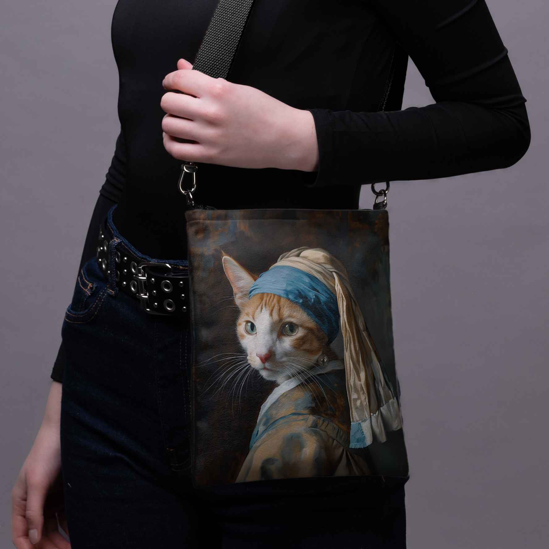 Umhängetasche Imagine „Katze mit Perlenohrring“