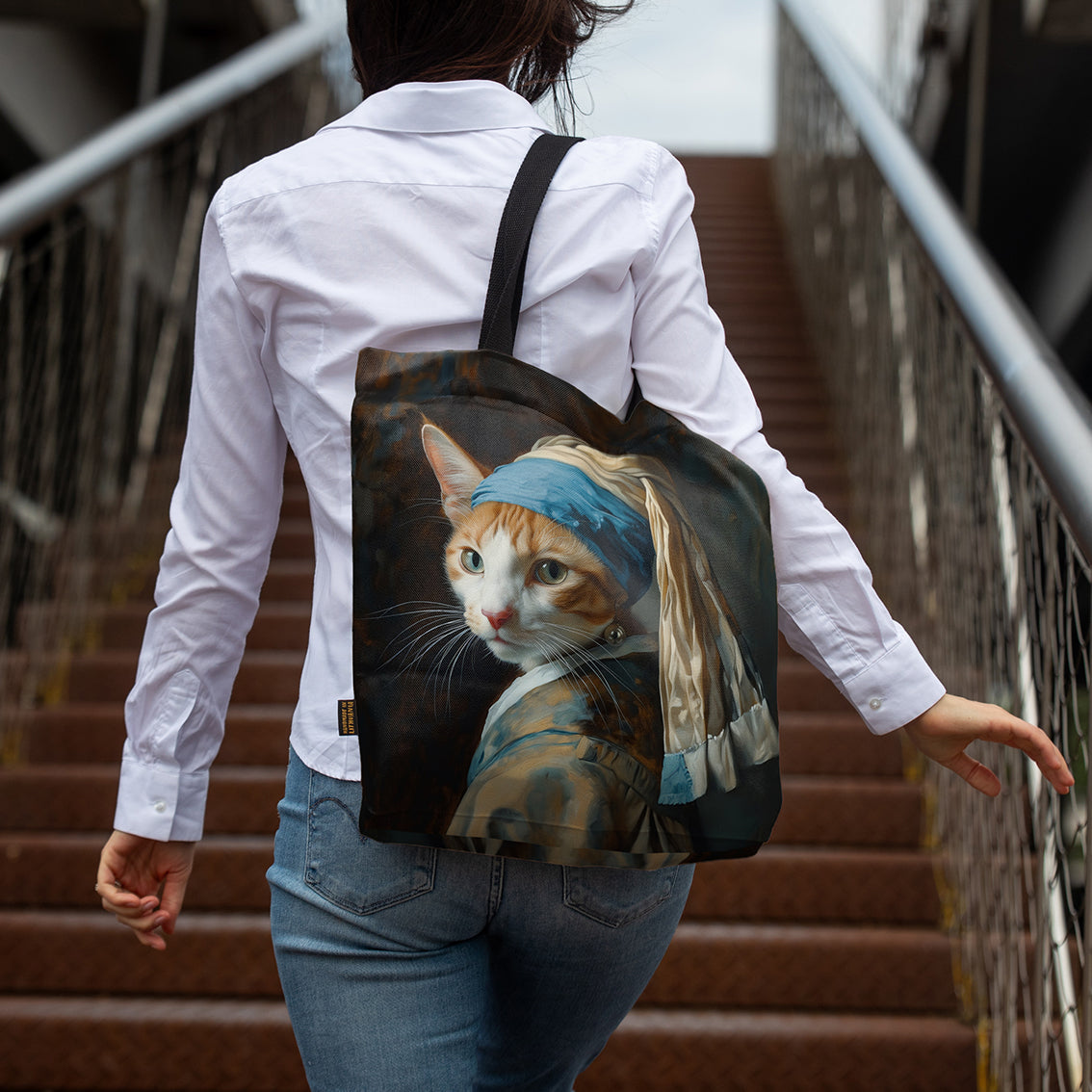 Einkaufstasche Imagine „Katze mit Perlenohrring“