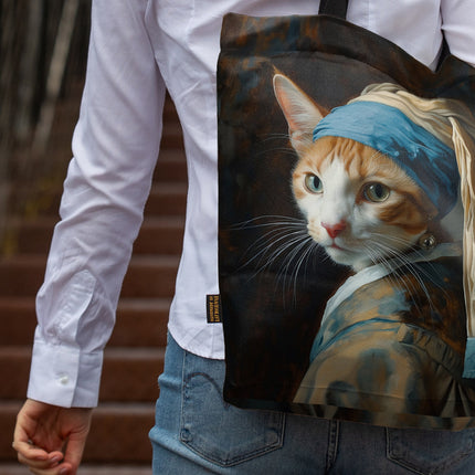 Einkaufstasche Imagine „Katze mit Perlenohrring“